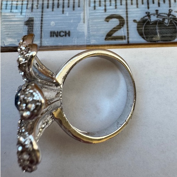 Vintage Nolan Miller Blue Stone Silver Tone Flower Petal Statement Ring Signed - Picture 11 of 12